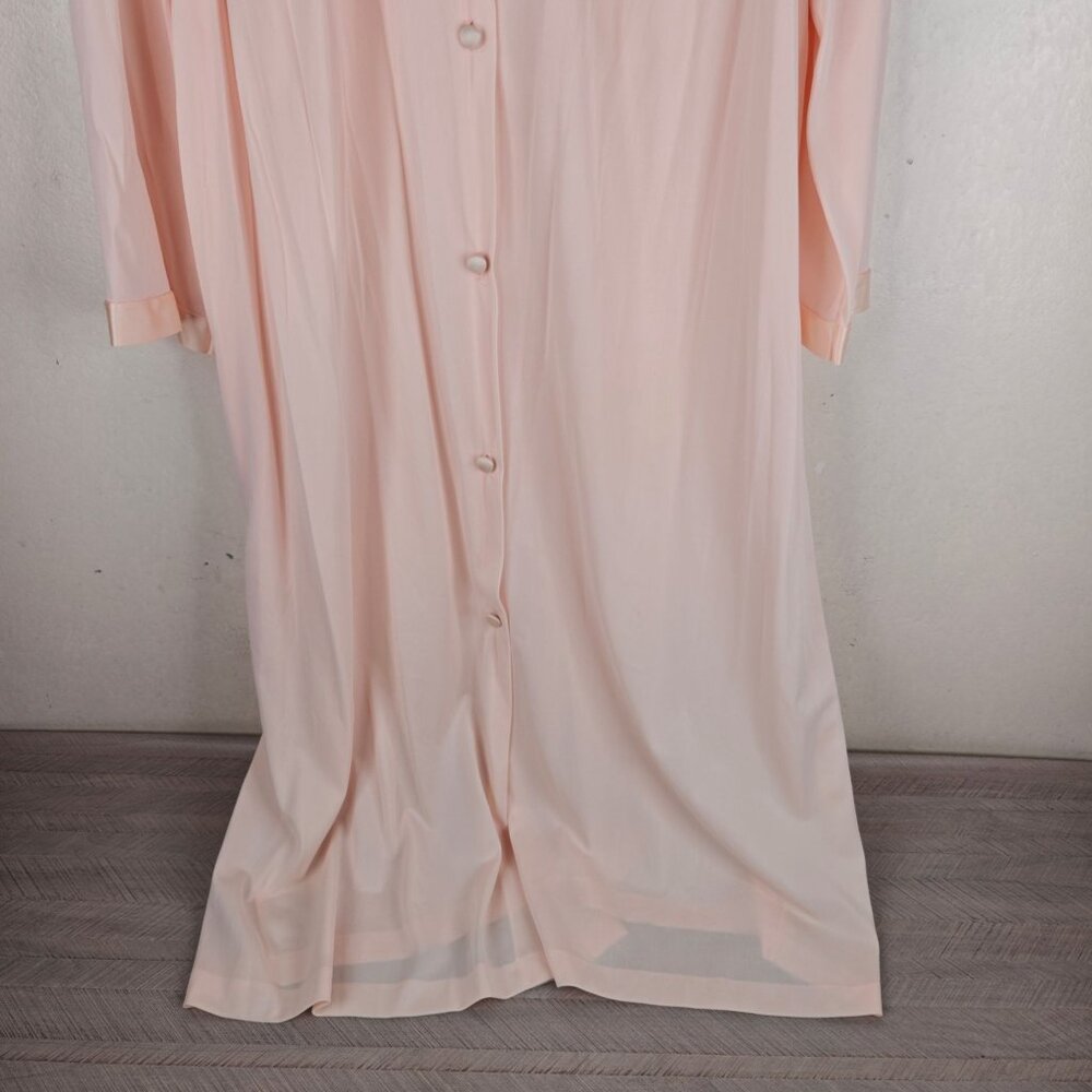 Vintage Vanity Fair Satin Peach Pink Nylon Button-Front Nightgown Size 40 - Picture 4 of 9